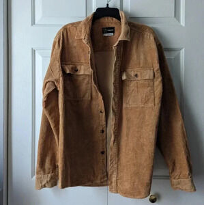 Men's brown corduroy long sleeve utility button up shirt